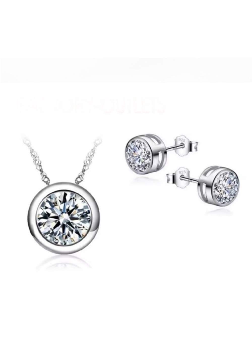 Swarovski Elements 925 Sterling Silver Round Solitaire Necklace Earrings SET NEW